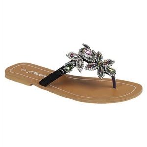 Rhinestone Flip Flop Jeweled Sandals - Black Multi Size 6.5